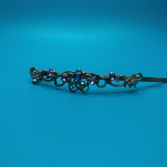 Heart Hair Clip, Silver/Gold color, Pink and blue rhinestone, shiny crystals - Picture 4 of 15